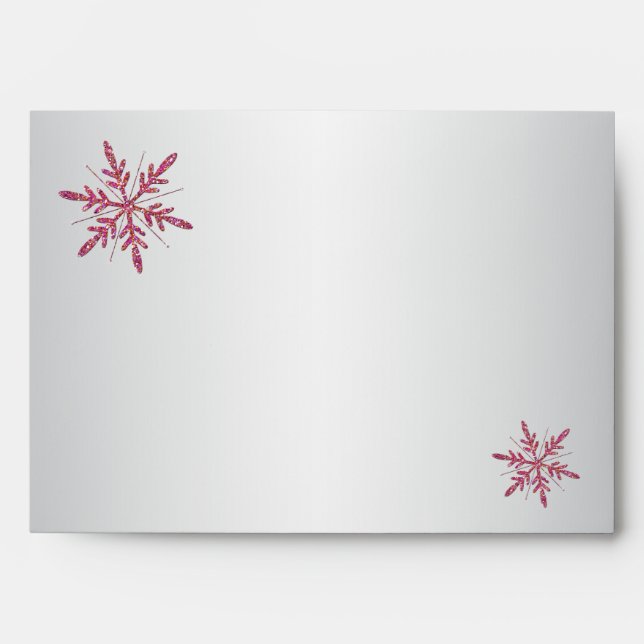 Pink, Silver Glitter Snowflake A7 Return Address Envelope (Front)