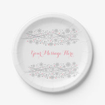 Pink & Silver Glitter Snowflake Baby Shower Paper Plates