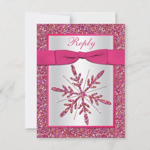 Pink Silver Glitter Snowflake RSVP Card