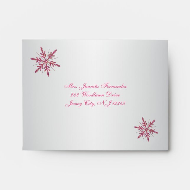 Pink, Silver Glitter Snowflakes A2 for RSVP Card Envelope (Front)