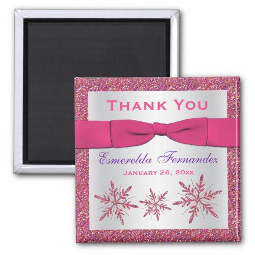 Pink Silver Glitter Snowflakes Party Favor Magnet