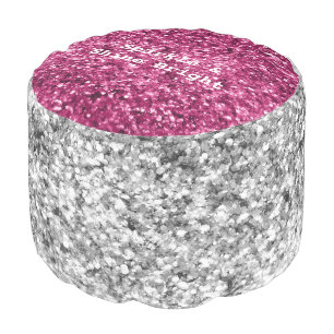 Pink Silver Glitter Sparkle Pouf