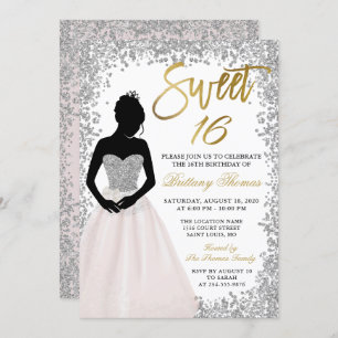 Pink Silver Glitter Sweet Sixteen 16 Birthday Invitation