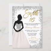 Pink Silver Glitter Sweet Sixteen 16 Birthday Invitation (Front)