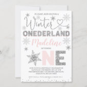 Pink Silver Glitter Winter Onederland Birthday Invitation (Front)