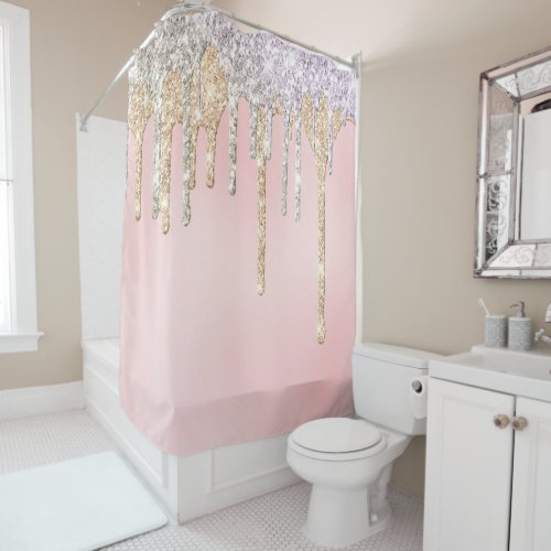  Pink Silver  Gold  Drip Dripping GLITTER AP7 Shower Curtain