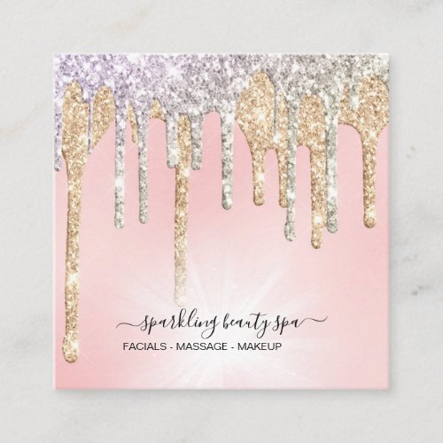  Pink Silver  Gold  Drip GLITTER DrippingAP7 Square Business Card