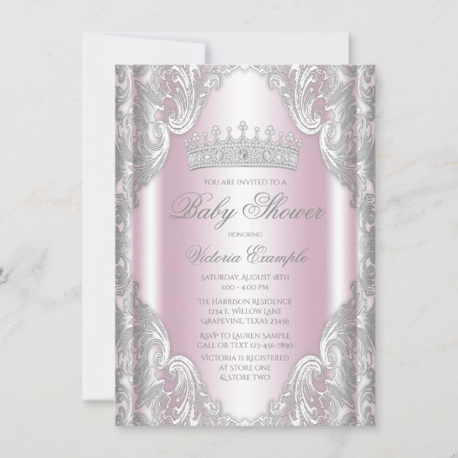 Pink Silver Gray Fancy Princess Baby Shower Invitation (Front)