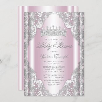 Pink Silver Gray Fancy Princess Baby Shower Invitation by The_Baby_Boutique at Zazzle