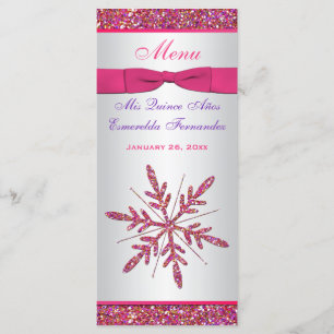 Pink, Silver Gray FAUX Glitter Snowflakes Menu