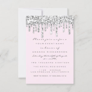 Pink Silver Gray Glitter Effect Drips Bridal Invitation