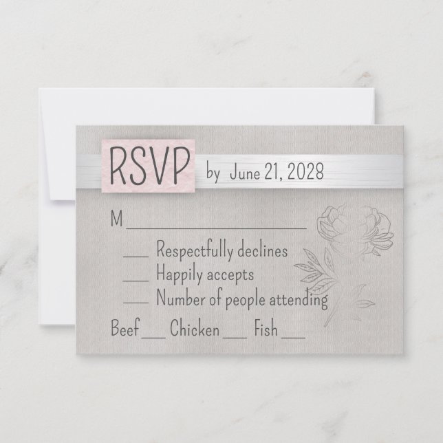 Pink, Silver & Gray Wedding RSVP Card (Front)