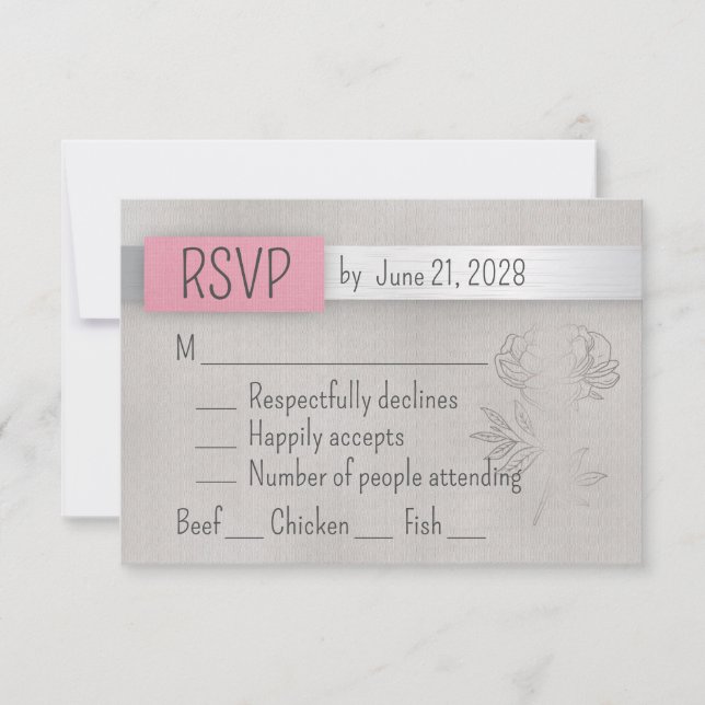 Pink, Silver & Gray Wedding RSVP Card (Front)
