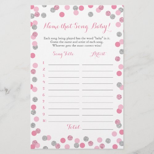 Pink  Silver Guess the Baby Song Baby Shower Game