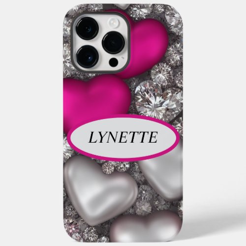 Pink Silver Hearts  Diamonds Case_Mate iPhone 14 Pro Max Case