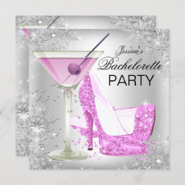 Pink Silver High Heel Shoes Bachelorette Party Invitation