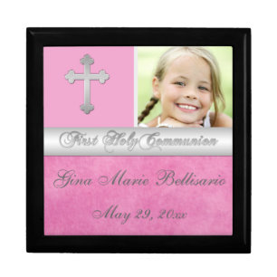 Pink, Silver Holy Communion Keepsake Jewelry Box