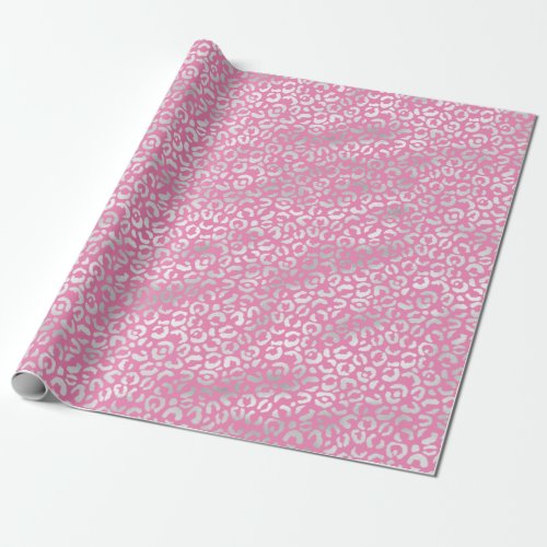 Pink Silver Leopard Print Wrapping Paper