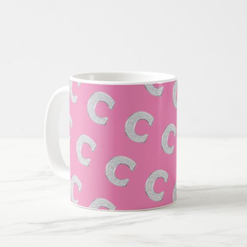 Pink Silver Letter C Coffee Mug