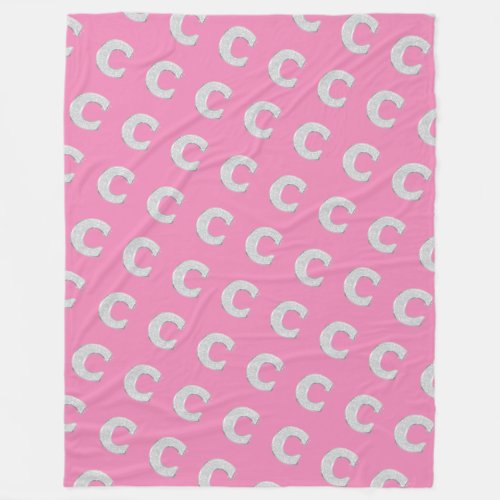 Pink Silver Letter C Fleece Blanket