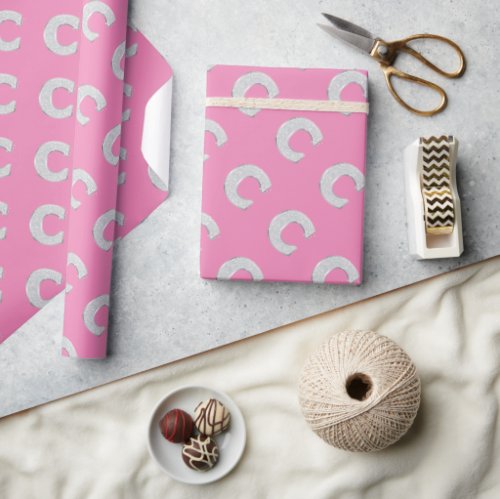 Pink Silver Letter C Wrapping Paper