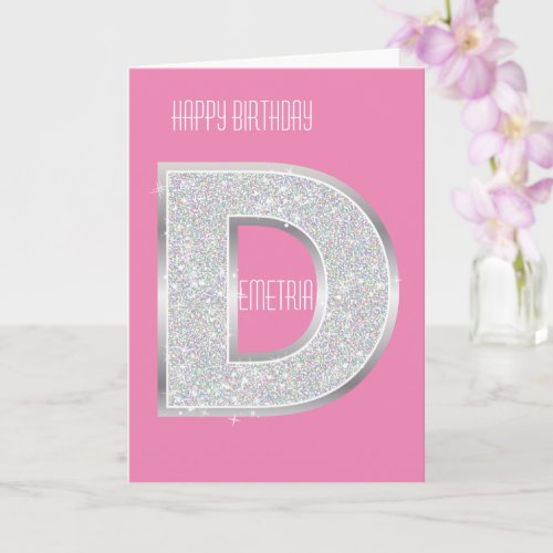 Pink Silver Letter D Card