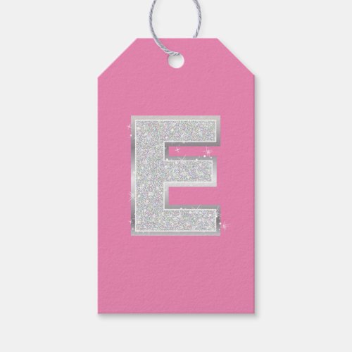 Pink Silver Letter E Gift Tags