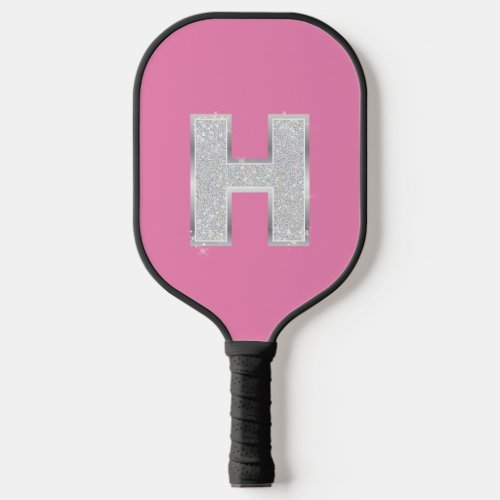 Pink Silver Letter H Pickleball Paddle