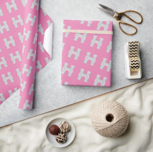 Pink Silver Letter H Wrapping Paper