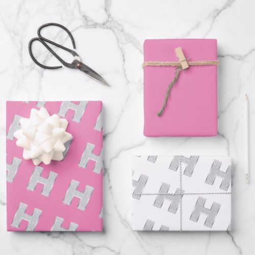 Pink Silver Letter H Wrapping Paper Sheets