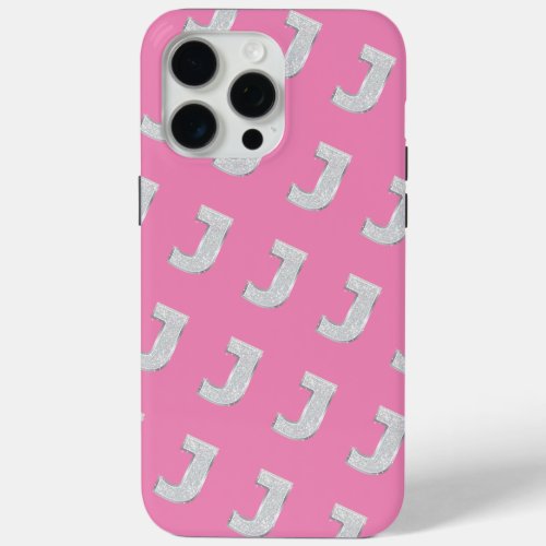 Pink Silver Letter J iPhone 15 Pro Max Case