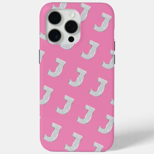 Pink Silver Letter J Case-Mate iPhone Case (Back)