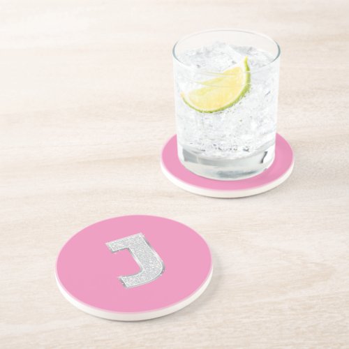 Pink Silver Letter J Coaster