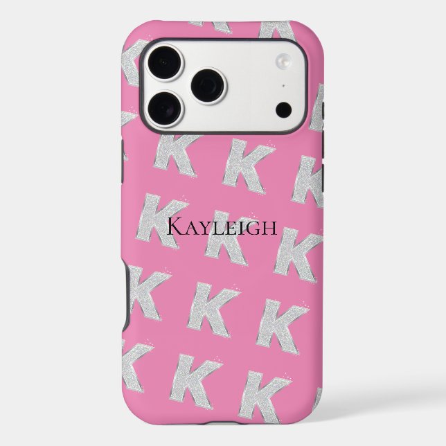 Pink Silver Letter K Case-Mate iPhone Case (Back)