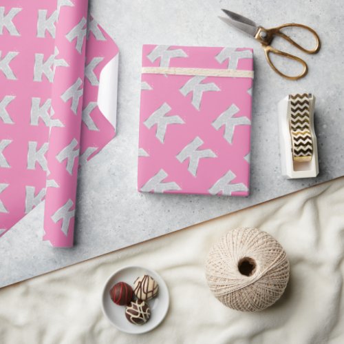 Pink Silver Letter K Wrapping Paper