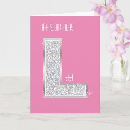 Pink Silver Letter L Card