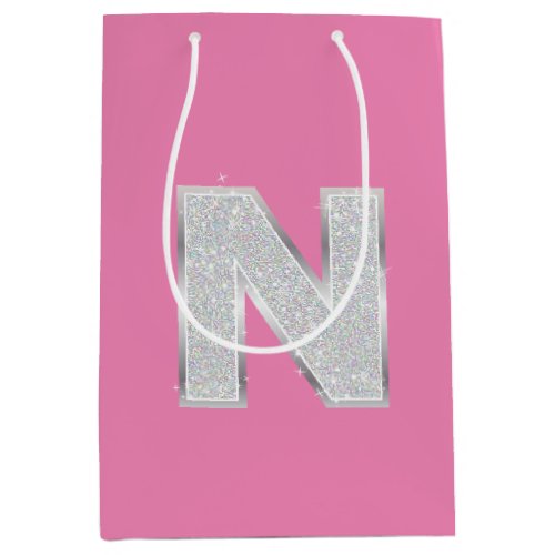 Pink Silver Letter N Medium Gift Bag