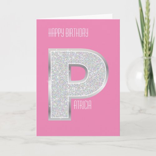 Pink Silver Letter P Card