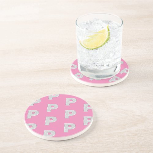Pink Silver Letter P Coaster