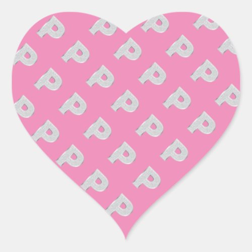 Pink Silver Letter P Heart Sticker