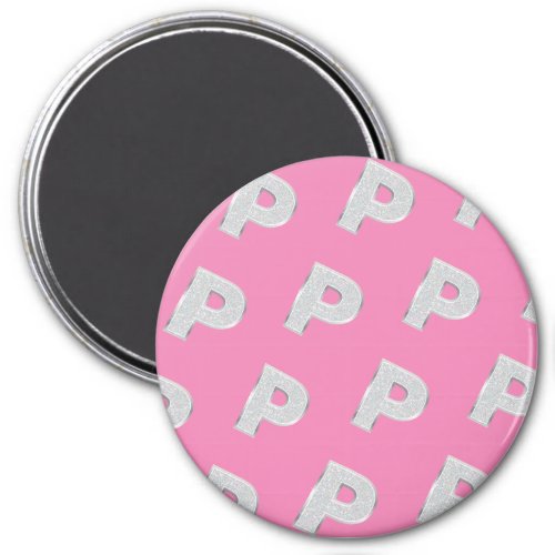 Pink Silver Letter P Magnet