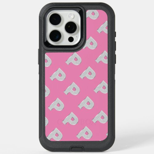 Pink Silver Letter P iPhone 15 Pro Max Case