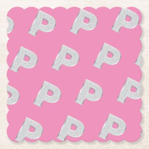 Pink Silver Letter P Paper Coaster