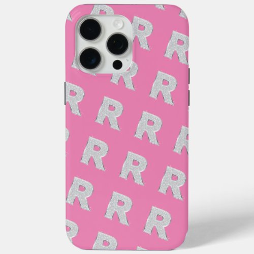 Pink Silver Letter R iPhone 15 Pro Max Case