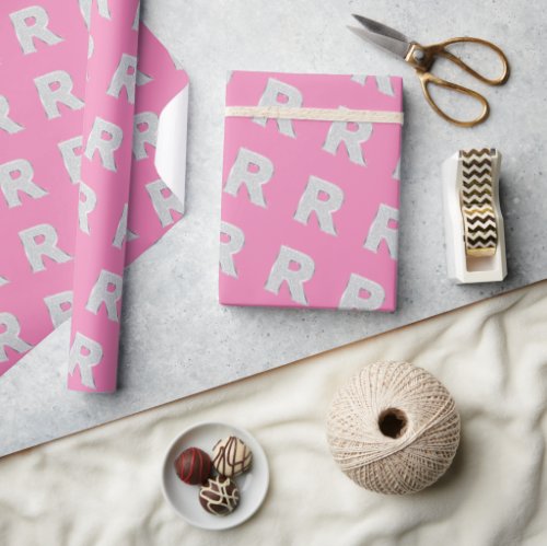 Pink Silver Letter R Wrapping Paper