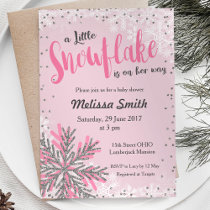 Pink Silver little snowflake baby shower Card