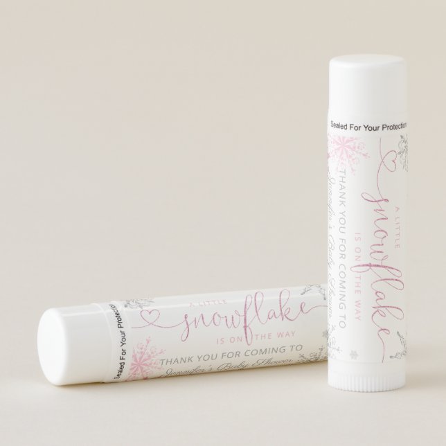 Pink silver little Snowflake baby shower favors Lip Balm (Front)