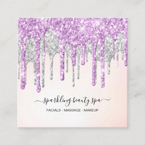  Pink SILVER MAGENTA Dripping GLITTER Drip AP7  Square Business Card