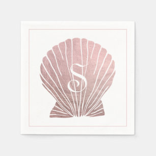 Pink Silver Metallic Monogram Beach Wedding Napkins