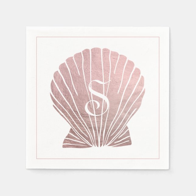 Pink Silver Metallic Monogram Beach Wedding Napkins (Front)